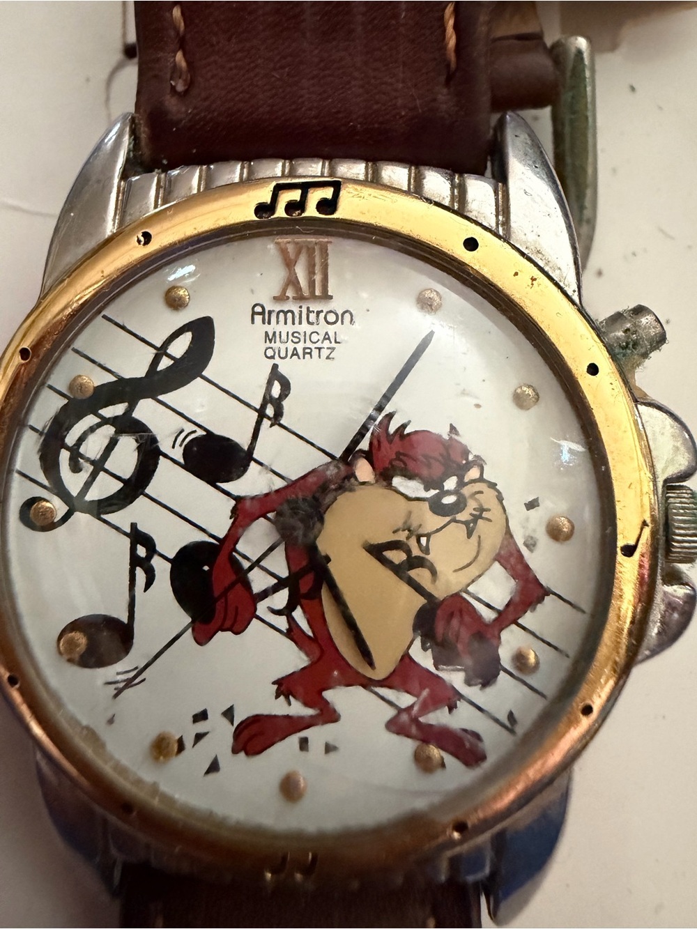Vintage Stainless Steel and Gold tone Looney Toons Tasmanian Devil Watch